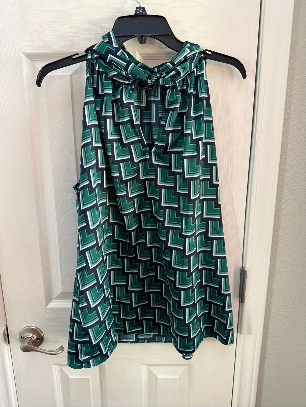Banana Republic Emerald Green & Navy Geometric Halter Top